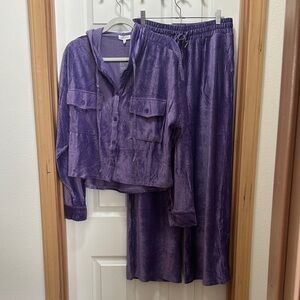 Better Be Lavender Purple Velvet Button-Front Shirt & Drawstring Pants Set